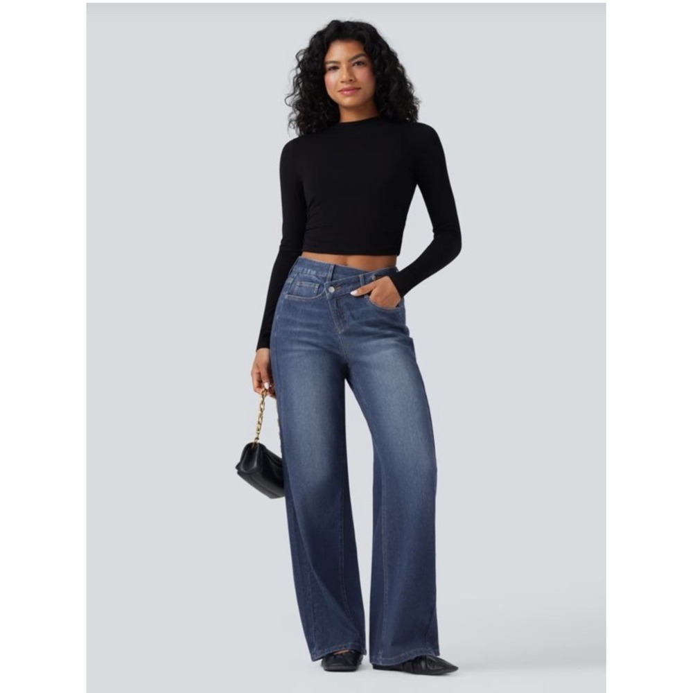 HALARA Denim Wide Leg Jeans in Dark Blue